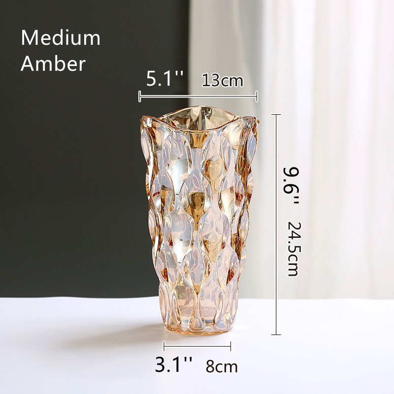 Bohemian Stijl Glazen Vaas 24.5Cm Grote Kristallen Vazen Voor Bloemstuk Voor Thuis Woonkamer Badkamer Keuken Tafelblad Decor: Amber 24.5cm