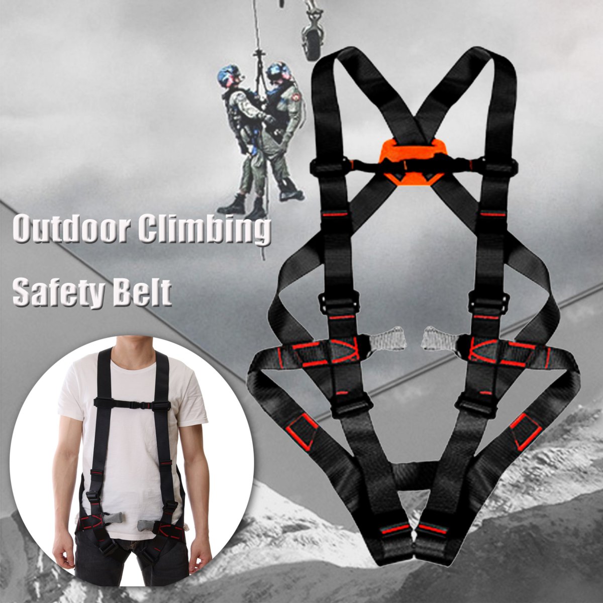 800KG Outdoor Climbing Safety Belt Rappelling Mountaineering Harnesses Outdoor Rescue Rock Climbing Sitting Bust Protective Belt