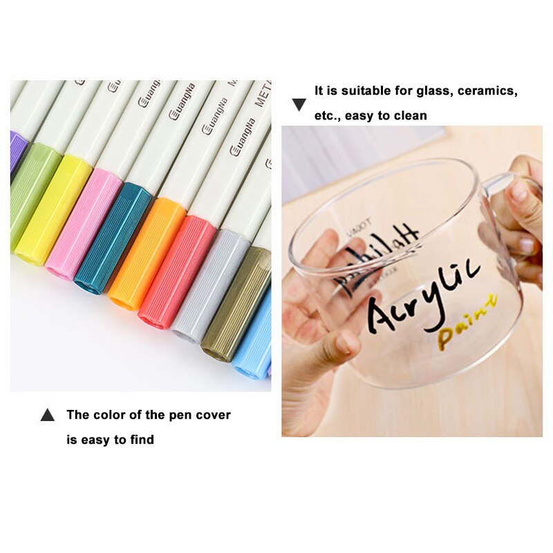 Sneldrogend Metallic Acryl Verf Marker Pennen Diy Verjaardagskaart Productie Gereedschap 20 Kleuren Praktische Pennen Voor Schilderen