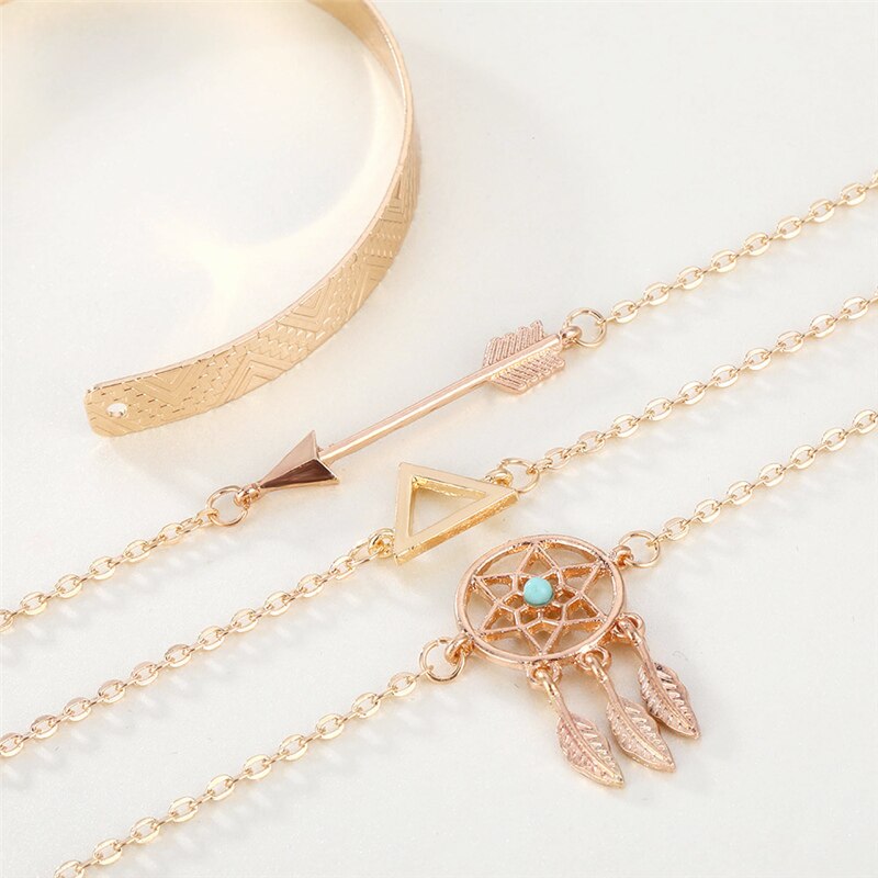 4 unids/set, triángulo flecha sueño Catcher pulsera para las mujeres de Simple abrir brazaletes de pulseras de joyería al por mayor