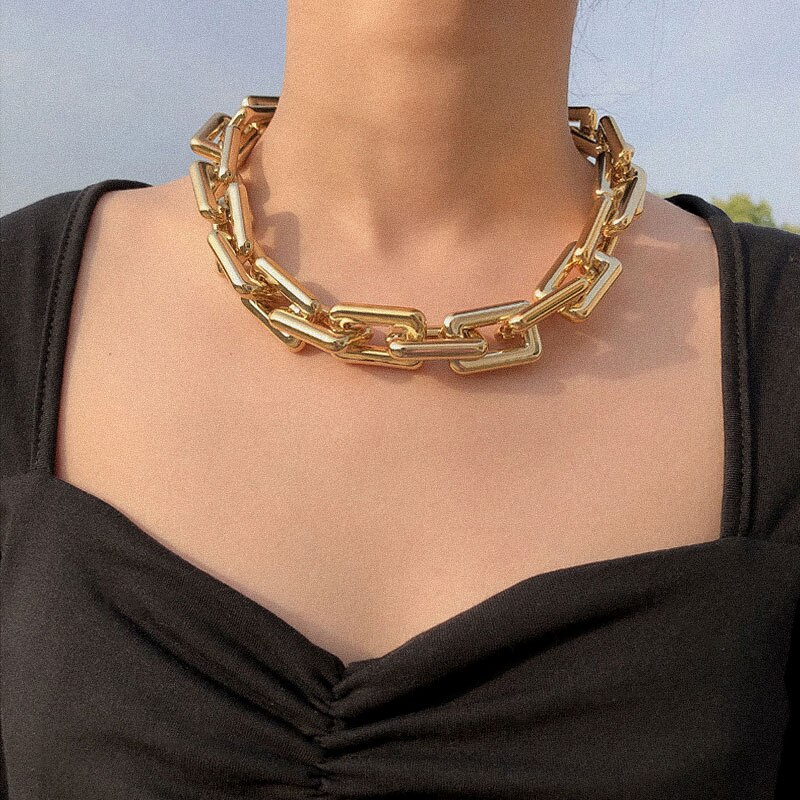 Punk Vintage Choker Necklace Collar Statement Hip Hop Big Chunky Gold Chain Necklace Women Jewelry Party