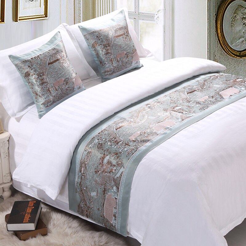 Cilected luksus dobbelt lag sengeteppe sengeløper kaste sengetøy beskytter enkelt queen king bed hale håndkle hjem hotell dekorasjon: Farge 2 / 50 x 240cm
