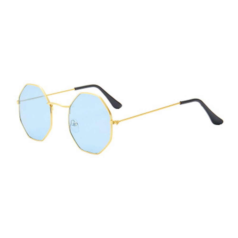 1pc Women Round Irregular Girls Colorful Lens Metal Frame Sunglasses Eyewear Glasses women Drive Goggles Anti-UV400: Gold Frame Blue