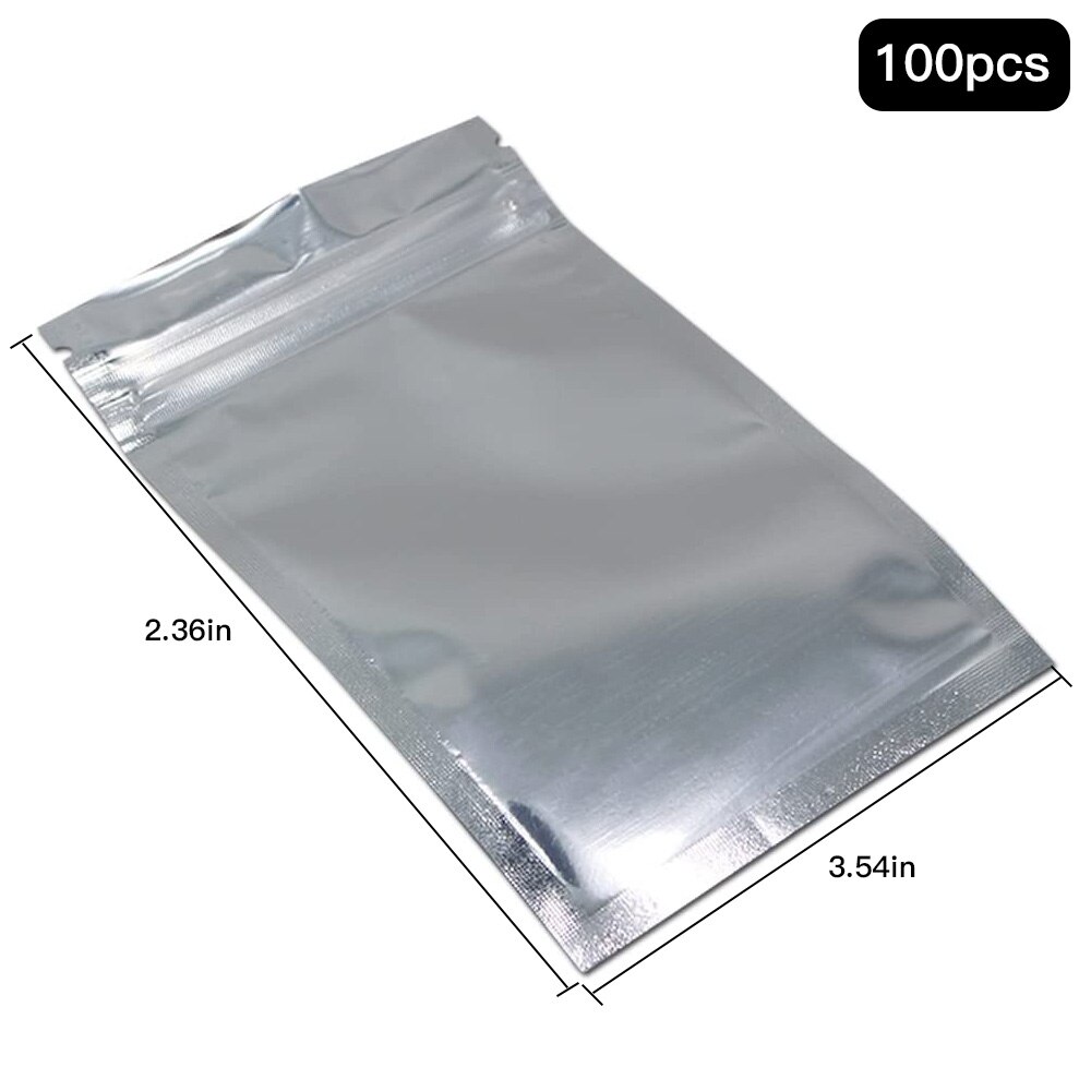 100PCS Silver Aluminum Foil Mylar Bags Vacuum Sealer Zipper Food Saver Bag Storage Pouches For Kitchen Supplies: 6x9cm