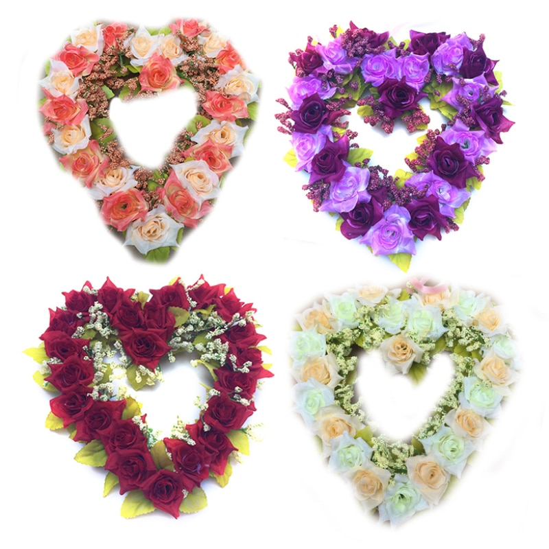 Artificial Rose Flower Heart-shaped Flower Garland Romantic Wedding Decorative Silk Garlands Flower Wreaths for Wedding Party