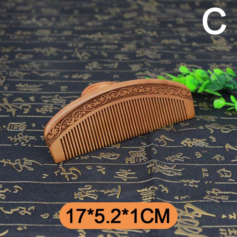 Natural Peach Solid Wood Comb Engraved Peach Wood Massage Comb Hair Care Tool Crafts Valentines Day Photo Props: 03