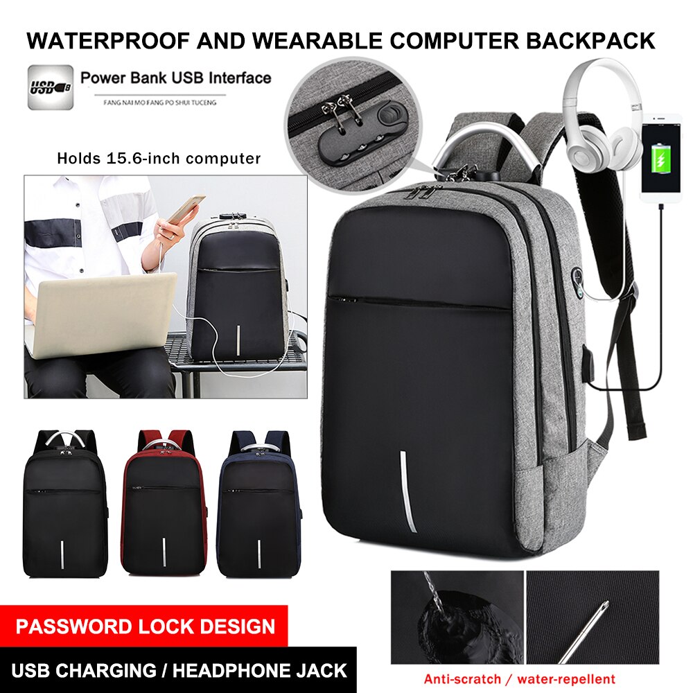 Men's and women's general backpack anti theft backpack USB charging backpack multi functional business computer Backpack