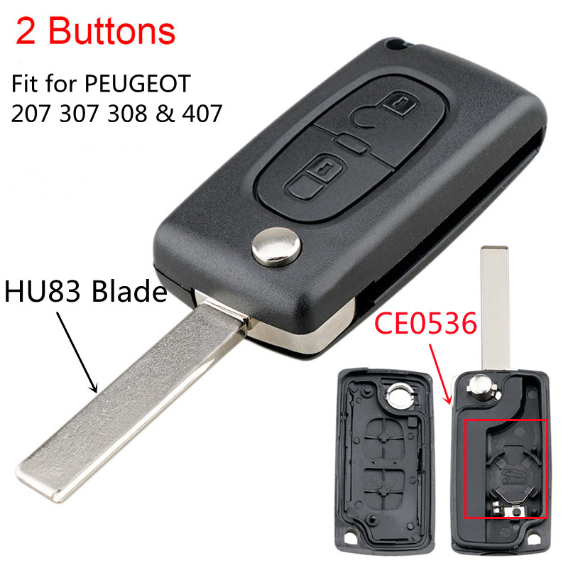 Remoto caso chave para citroen c2 c3 c4 c5 c6 flip dobrável conchas chave com uncut 2/3/4 botões para peugeot 207 307 407 308 407 607: 2Buttons HU83 CE0536
