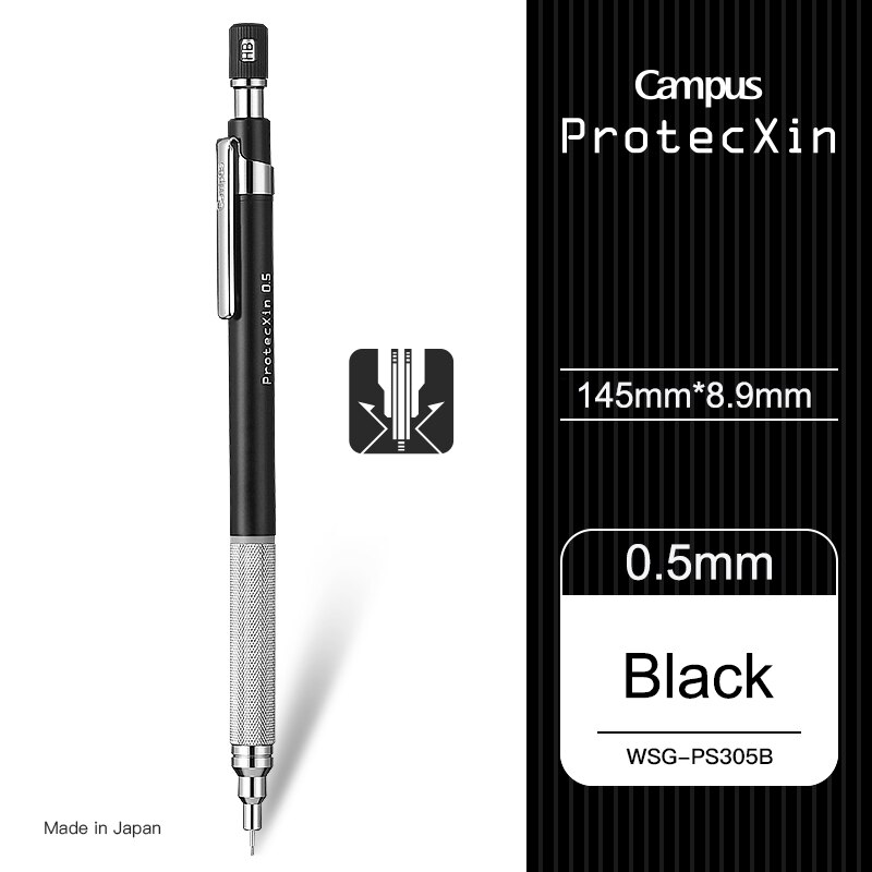 Kokuyo protecxin wireless de metal da série, suporte antiderrapante para caneta, desenho automático de estudante com centro baixo da gravita, 1 peça: black