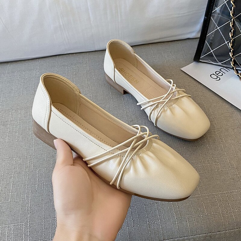 Koreaanse schoenen met vierkante neus, herfst, ondiepe mond, damesschoenen, casual sneaker, all-match, retro, oma, herfstjurk, comfortabel