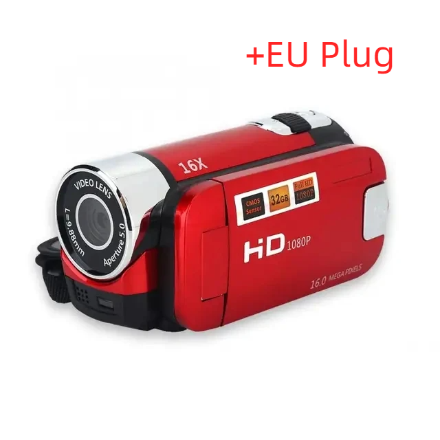 Mini Children's Digital Camera 270 Degree Rotation Screen HD 2MP Kids Birthday Christmas Portable Photo Video Camcorder: Red / Bundle1