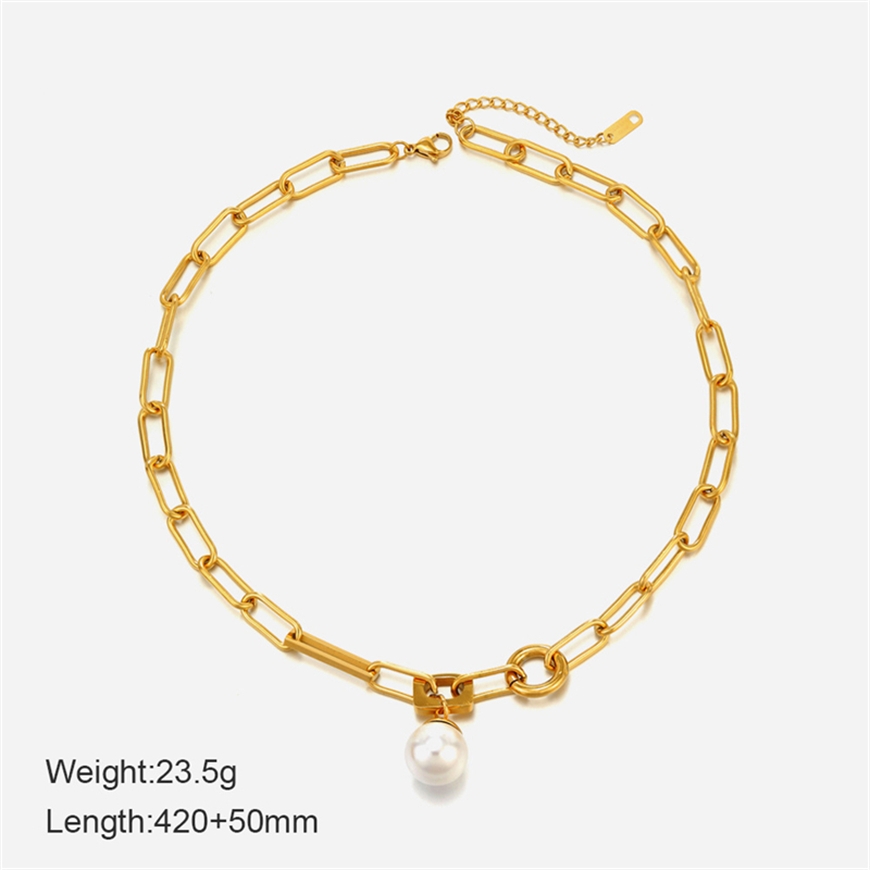 316l stainless steel new elegant jewelry hip hop geometric pearl charms thick chain choker necklaces & pendants for women