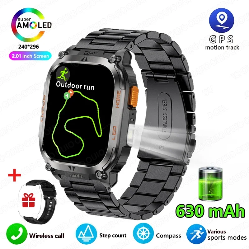 Smartwatch z wbudowanym GPS, wodoodporny IP68, bateria 630 mAh, kompas, barometryczny wysokościomierz, odtwarzanie muzyki Bluetooth, sterowanie głosowe AI, połączenia BT.: Srebrny