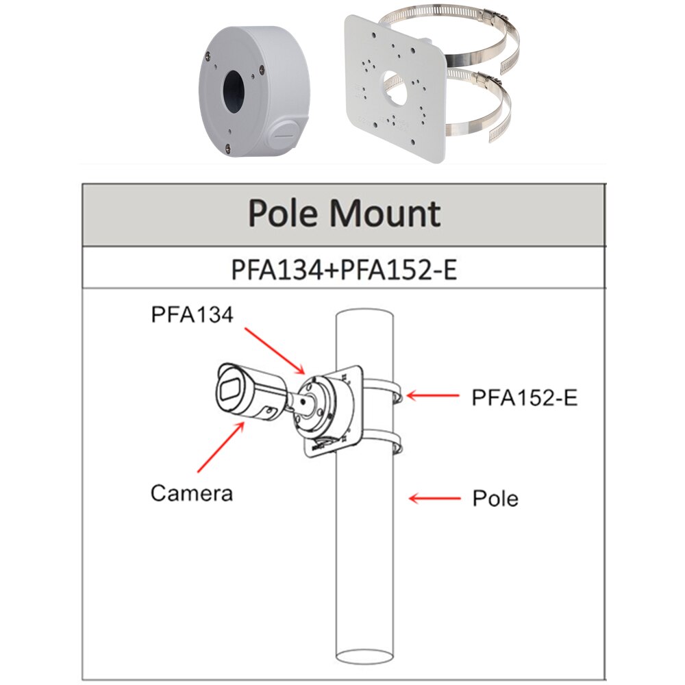 1Pair/Pack Including Waterproof Junction Box PFA134*1PCS + Pole Mount Bracket PFA152-E*1PCS for IP Camera CCTV Camera