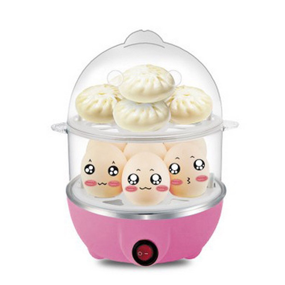 2-Layer Rapid Egg Cooker Steamer Electric Egg Poacher Boiler 14 Egg Capacity Removable Tray GQ: Pink