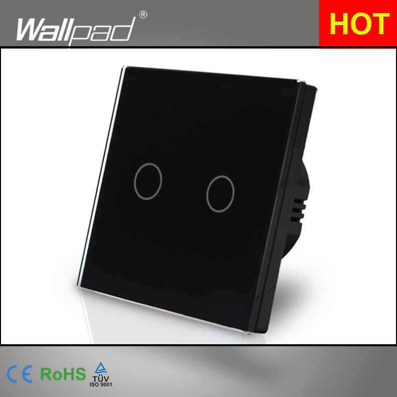Wallpad EU UK 110V-220V 2 Gangs 2 Way 3 Way Position White Glass Panel Touch Button Wall Lights Switch Power Supply: Black