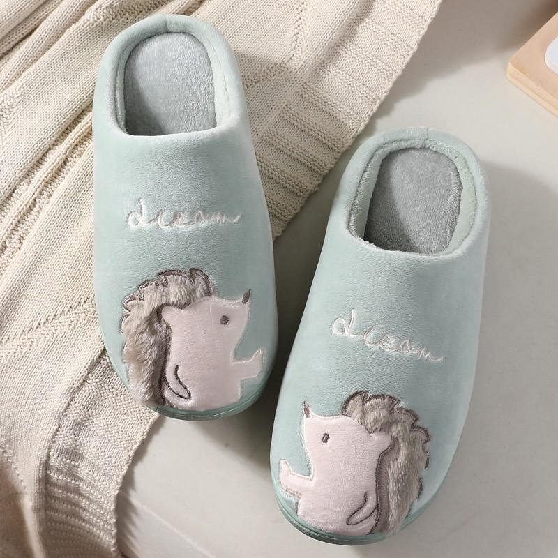 Pantoufle chaussure femme maison hiver Pantoufles de maison à enfiler pour femme et homme, mignon, motif hérisson, Animal de dessin animé, doux et: green / 8.5