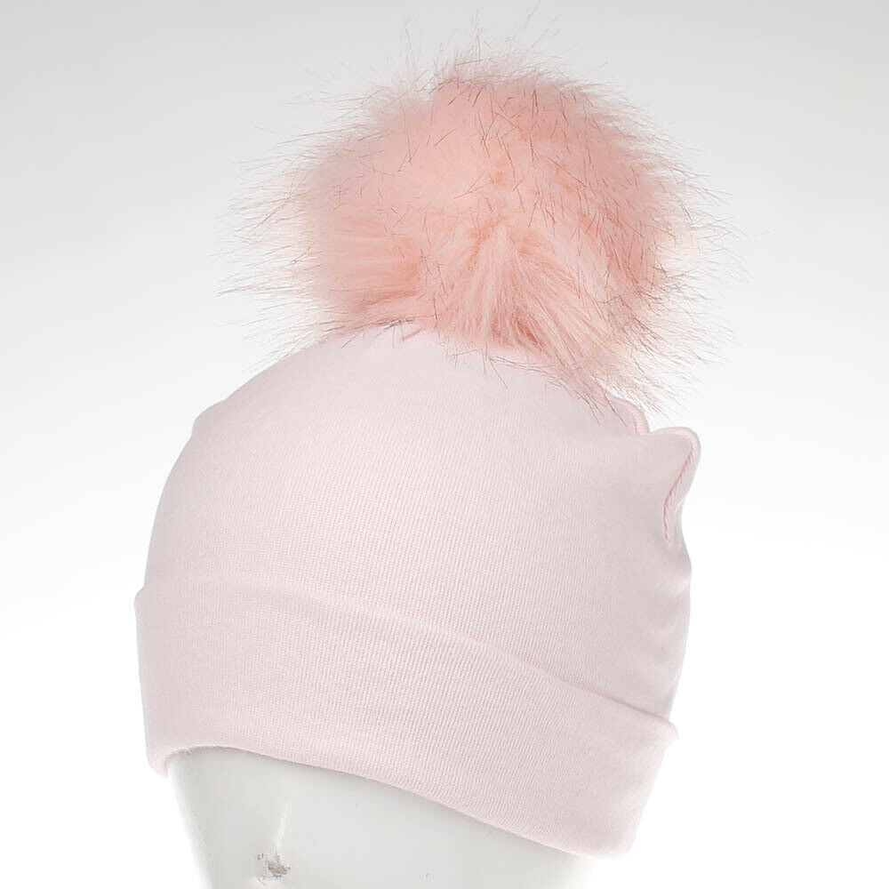 Babyaccessoires peutermeisje en -jongen baby baby winter warm gehaakt brei muts muts zacht effen muts pluizige pompon bal: Roze roze