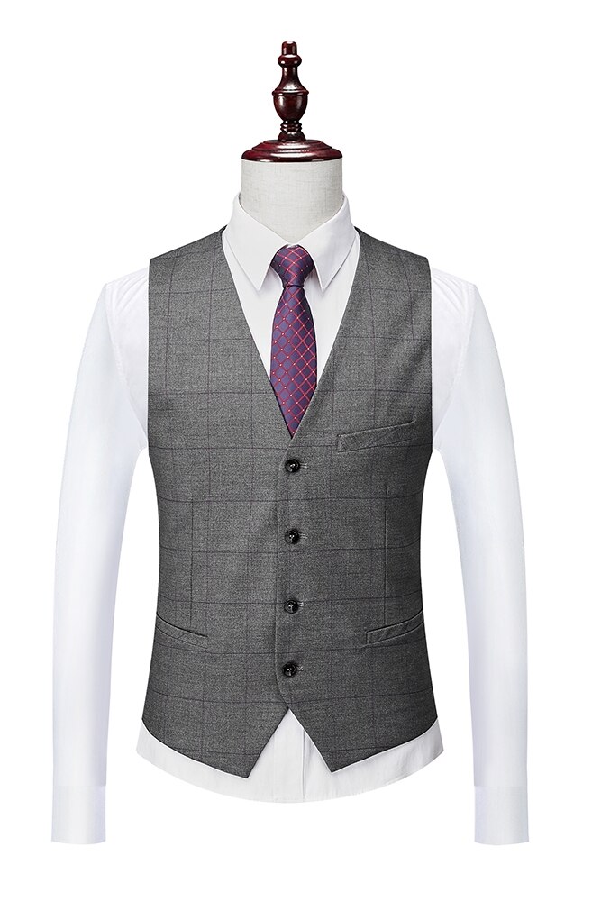 Traje formal de tres piezas para hombre, chaqueta, chaleco y pantalones, informal, de negocios, de algodón, a cuadros, para boda, 2022