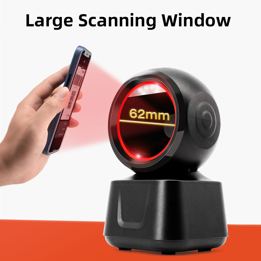 Scanner di codici a barre cablato desktop 1D 2D QR Piattaforma ad alta velocità Lettore di rilevamento automatico a mani libere Porta USB Compatibile con Plug & Play