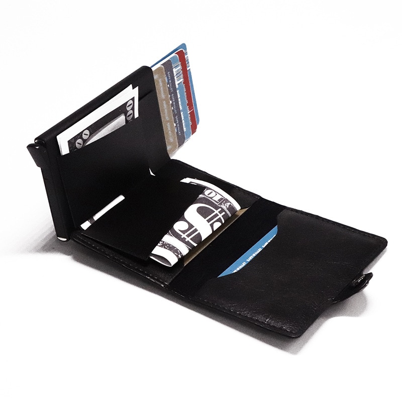 PU Leather Metal Credit Card Holder Single Box Card Case Women and Men RFID Wallets Business ID Holder