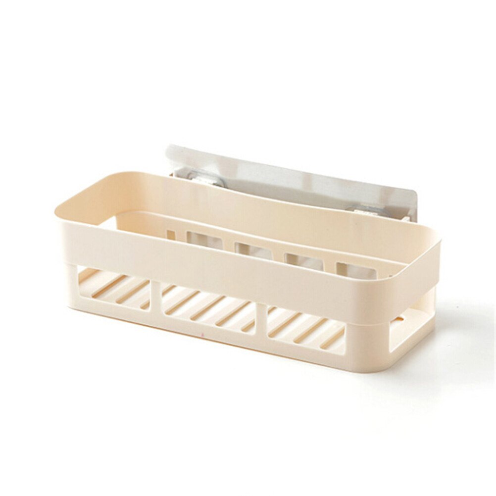 Strong Suction Cup Wall Mounted Holder Wall Rack Shower Lotion Organizer Kitchen Bathroom Shelf Adhesive Badkamer Storage Rack: Beige