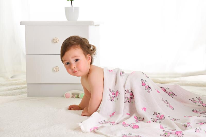 Redo lager 120*110cm nyfödd ekologisk bomull bambu babyfilt muslin swaddle wrap matning burpy handduk muslin stor blöja: Rosa