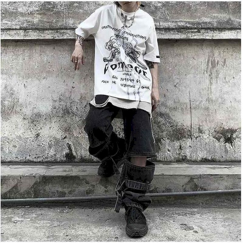 Style Detachable Zipper Ribbon Distressed Washed Wide-leg Jeans High Street Asian Style Hip Hop Trousers Loose Trend