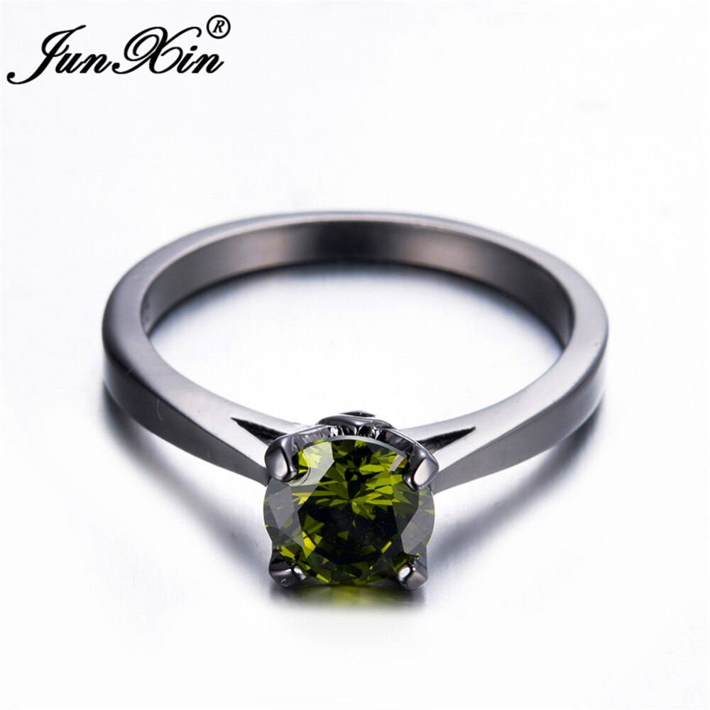 JUNXIN OL Männer frauen Fingerring Peridot Runde CZ Ring Vintage Schwarze Gold Hochzeit Ringe schmuck