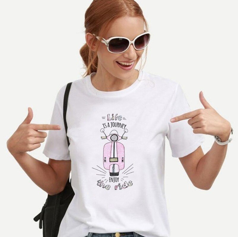 Motorcycle Printed Women's T-shirt Women's Loose and Plus-sized Top Summer Wear for Women All-match Short-Sleeved Thin Section