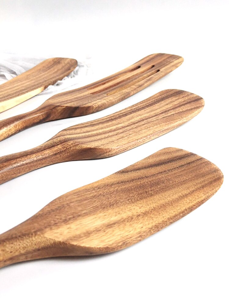 Teak Wood Kitchen Utensils Eco Natural Wooden Cooking Tools Non-Stick Fried Egg Spatula Salad Mixing Shovels Cooking Turners
