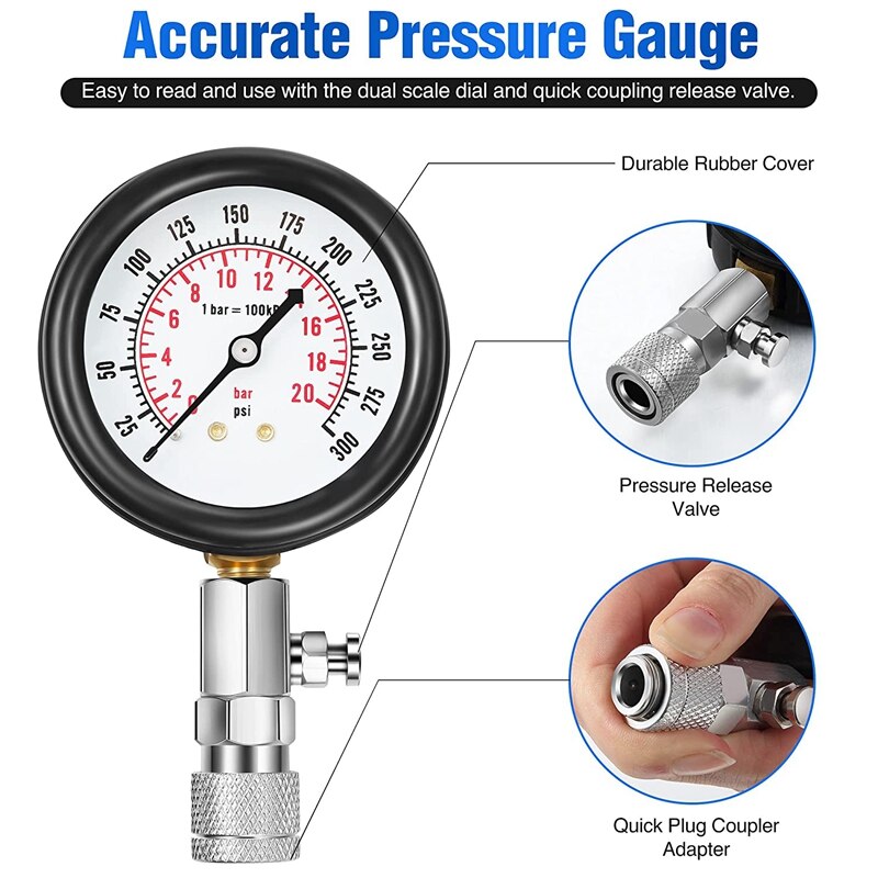 9PCS Universal Automotive Compression Tester Kit and Spark Plug Tester, for Car, Motorcycle Engine Testing Tools, Blue