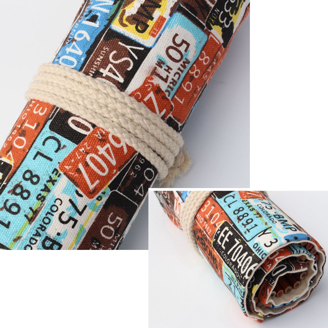 Pattern Canvas Roll-up Pencil Wrap 36/48/72 Holes Travel Drawing Coloring Pencils Pouch for Artist