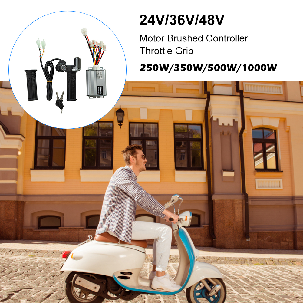 24 V/36 V/48 V 250 W/350 W/500 W/1000 W Elektrische Fiets Motor Geborsteld Controller en Throttle Twist Grip DC Scooter Speed Controller