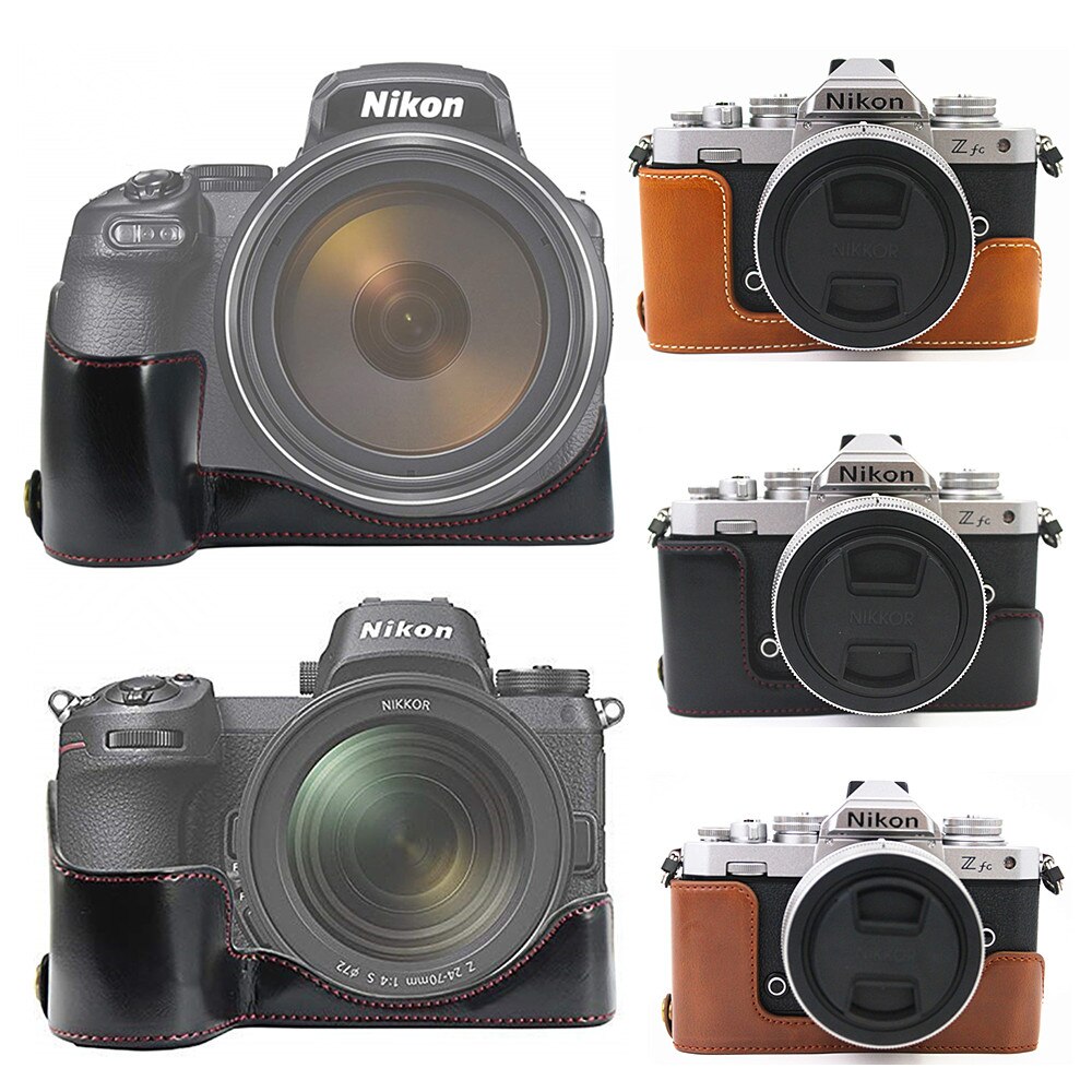 Pu Leder Kamera Tasche Hälfte Körper fallen Basis Für Nikon Z fc Zfc Z50 Z5 Z6 Z7 II Z6II Z7II p1000 P900 Digital Kameras