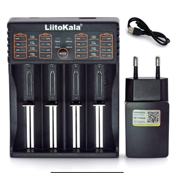 Liitokala lii 402/ lii -202/ lii -100/1.2v/3.7v 18650/26650/18350/16340/18500/ aa / aaa nimh litium batterilader 5v 2a støpsel: Lii 402 hele pakken