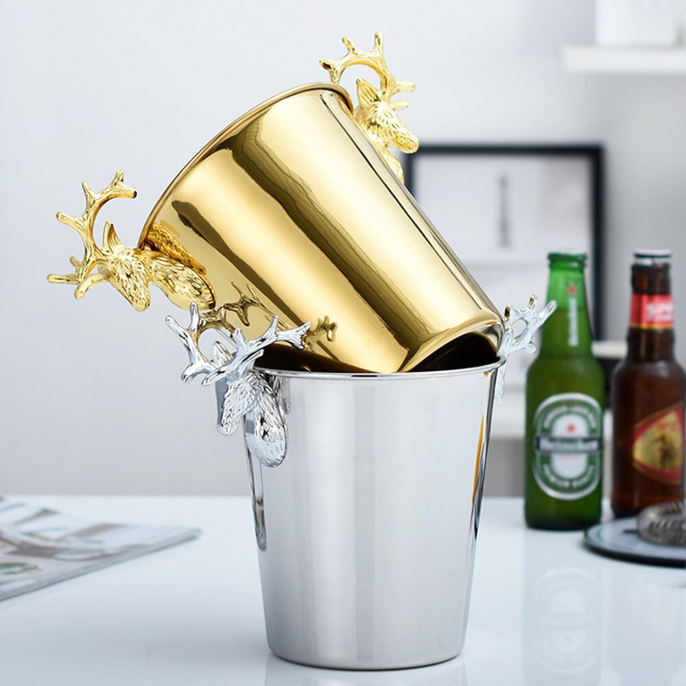 Deer Head Ice Bucket Stainless Steel Electroplating Champagne Wine Ice Bucket Bar Bartender Tools Gadgets Desk Tbale Decoration