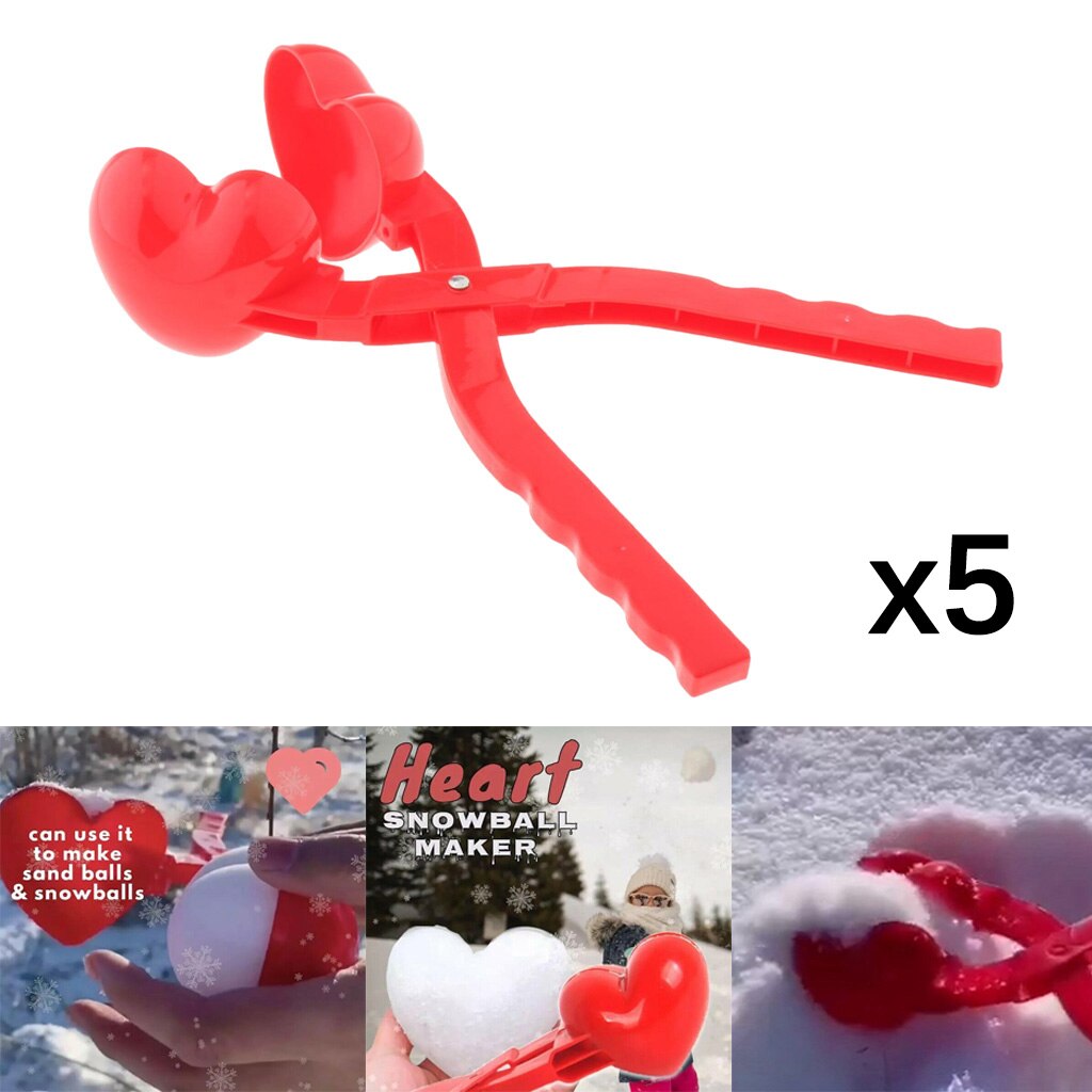 5pcs Snowball Makers, Outdoor Play Snow Toys for Kids, Heart Shaped Winter Snow Mold Clip Clamp Kids Toy Outdoor