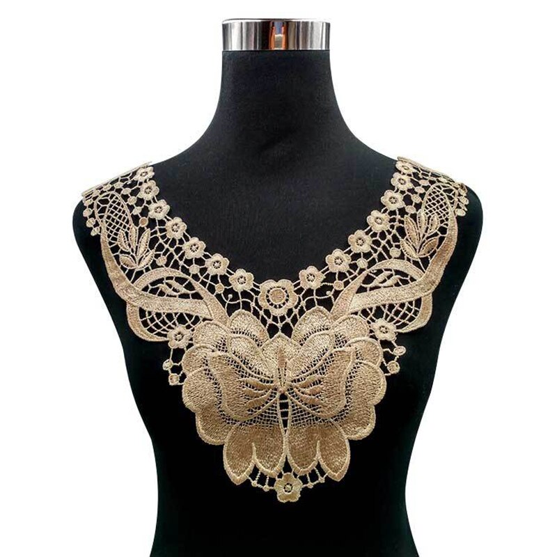 Blomsterblad broderi krave venise blonder blomster halsudskæring krave applikation trim og blonder stof sy forsyninger: Kaffe