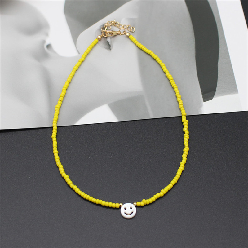 Natural Freshwater Shell Round White Smiley Rainbow Beaded Choker Necklace For Women Chain Jewelry Accessories