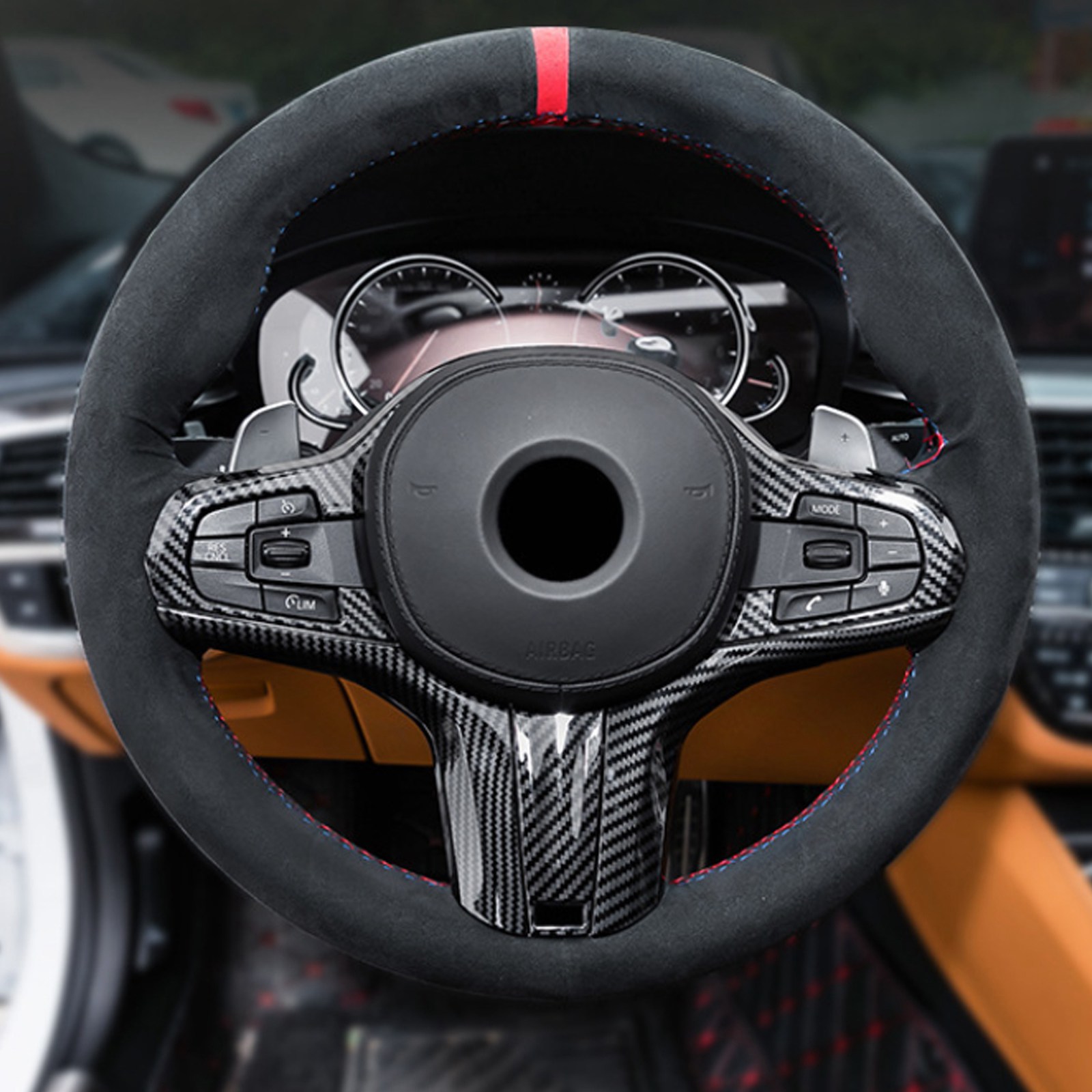Rivestimento decorativo per volante in fibra di carbonio per BMW Serie 5 G30 2018 2019