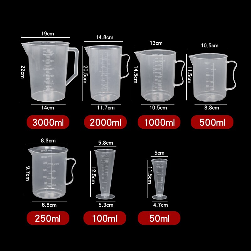 Vaso de medición graduado de plástico transparente, vaso de medida transparente para hornear, recipiente para jarra, herramienta para hornear