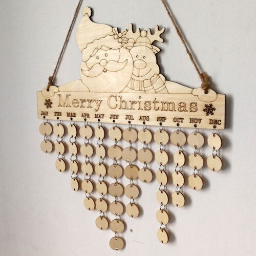 Santa Claus Wood Birthday Reminder Board Xmas Advent Calendars Sign DIY Calendar Home Party Decor