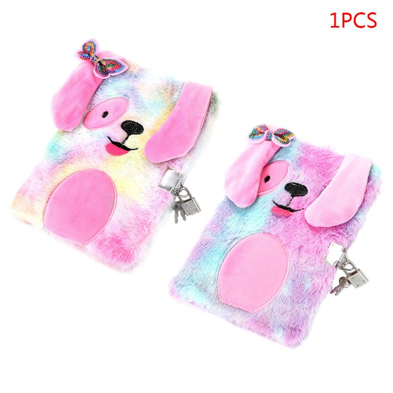 Cute Plush Dog A5 Notebook with Lock Diary Planner Notepad Organizer Stationery QX2B