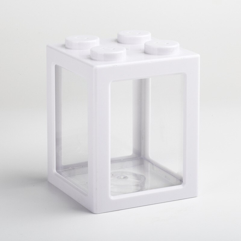 Small Fish Tank Mini Betta Aquarium Stackable Cube Tank Decor Ant Feeding Case Mini Reptile Row Box for Office Home: white