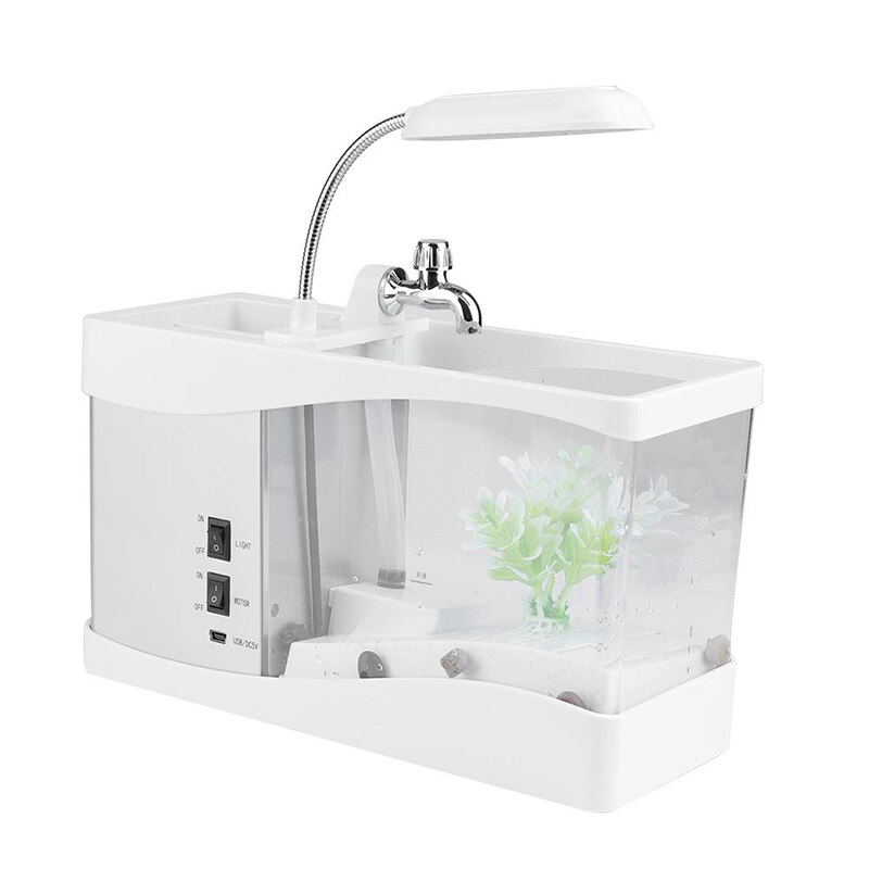 Mini akvarium fisk tank usb skrivbord akvarium med led ljus lcd skärm och klocka fisk tank dekoration med småsten