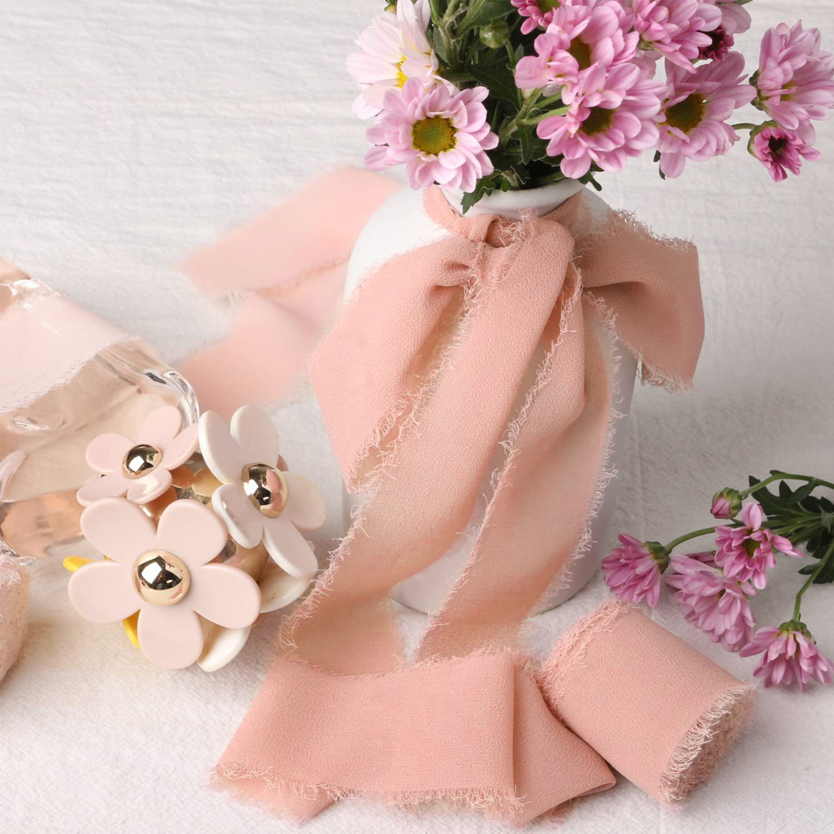 4CM * 5M Nastro di seta chiffon antirughe con bordi sfilacciati fatti a mano per invito a nozze Decorazione da avvolgimento Bouquet da sposa artigianale con frange trasparenti