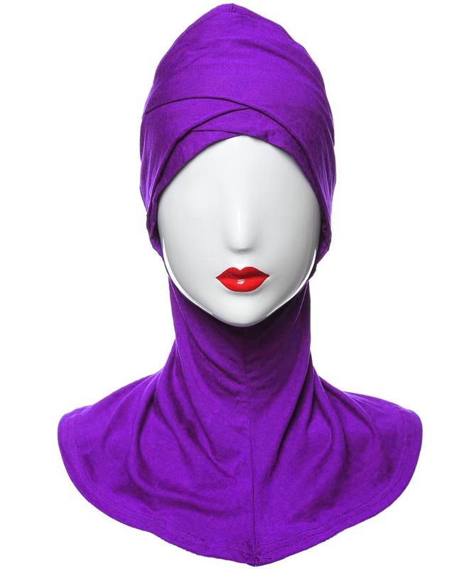 1 fuld cover indre kors hijab kasketter muslimsk turban hat kvinder islamisk undertørklæde hætte solid modal hals hoved under hijab cagoule: Lilla