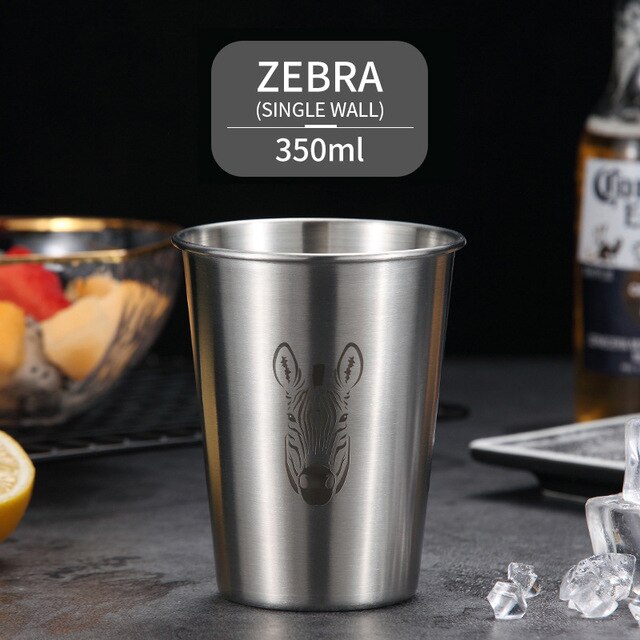 304 Stainless Cute Pattern Beer Mug Steel Beer Cup Coffee Mug With Double Wall Kitchen Drinkware For Kids Water Mug: Single Wall B