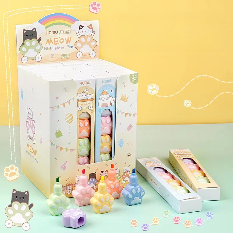 6 pcs/set Kawaii Cat Paw Highlighters Art Markers Liner Journal Diy Art Supplies Drawing Paint Marker Cute Stationery